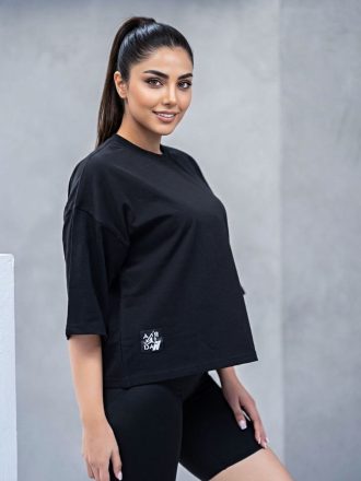 تیشرت زنانه نخ پنبه ماکان بیسیک 👕 | قواره‌دار (Oversize) مشکی 1657 - تصویر 2