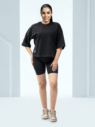 تیشرت زنانه نخ پنبه ماکان بیسیک 👕 | قواره‌دار (Oversize) مشکی 1657
