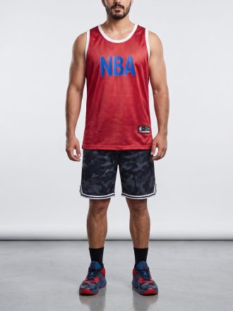 رکابی ورزشی مردانه بسکتبالی طرح nba پارچه توری تنفس پذیر قواره باکسی لش گلدوزی شده