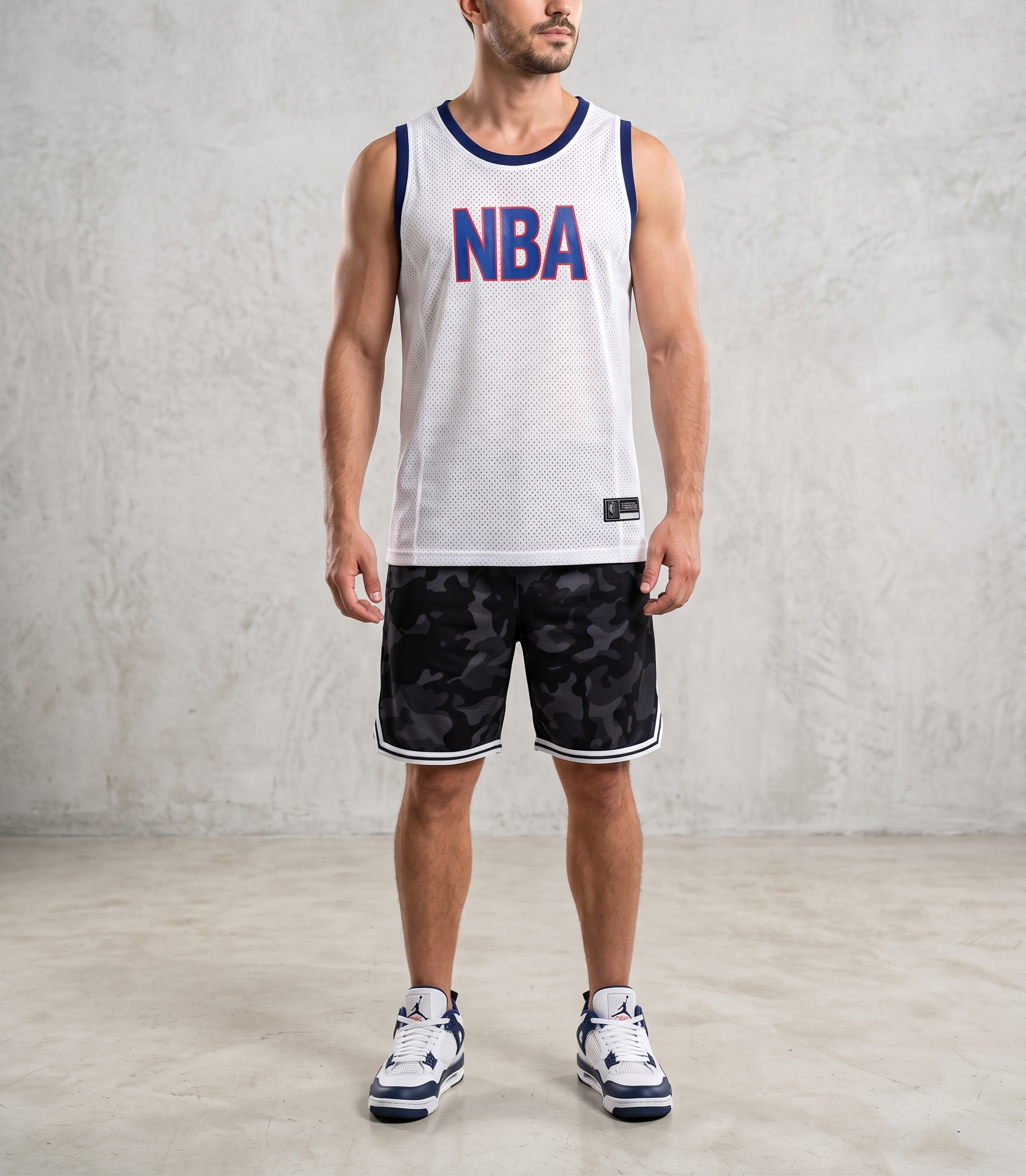 رکابی ورزشی مردانه بسکتبالی طرح nba پارچه توری تنفس پذیر قواره باکسی لش گلدوزی شده